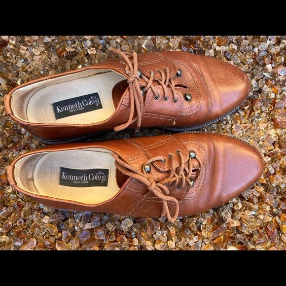 🥾KENNETH COLE NEW YORK MENS LACE UP LEATHER SHOES in light brown - Size 8 - Picture 5 of 11